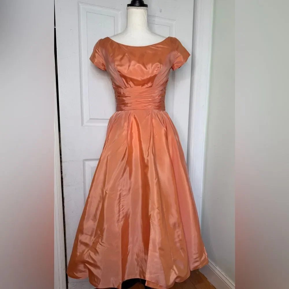 RARE 1950s Peach Colored Prom Fit and Flair High Glam Dress
